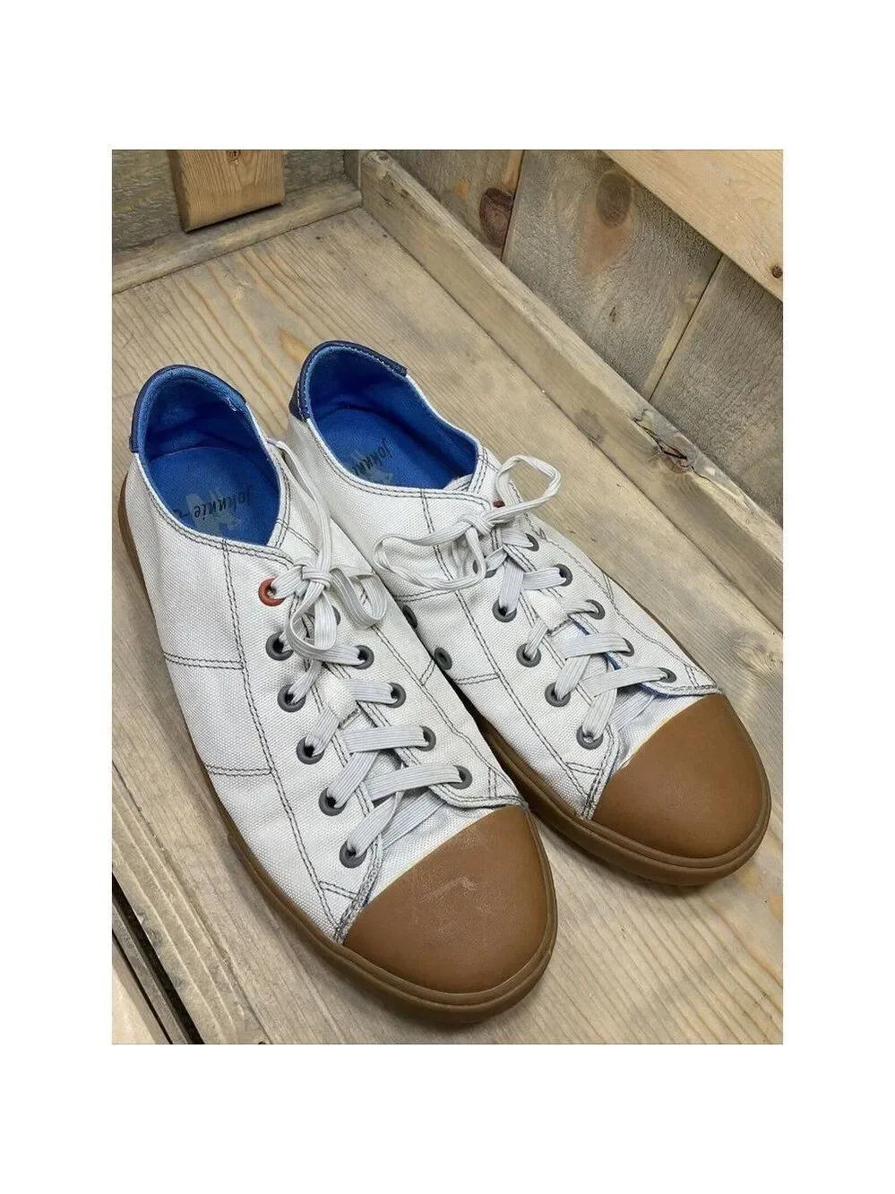 𝅺JOHNNIE-O Sail Away Sneakers White Canvas Men’s Size 8 Rubber Toe Preowned - Picture 3 of 9